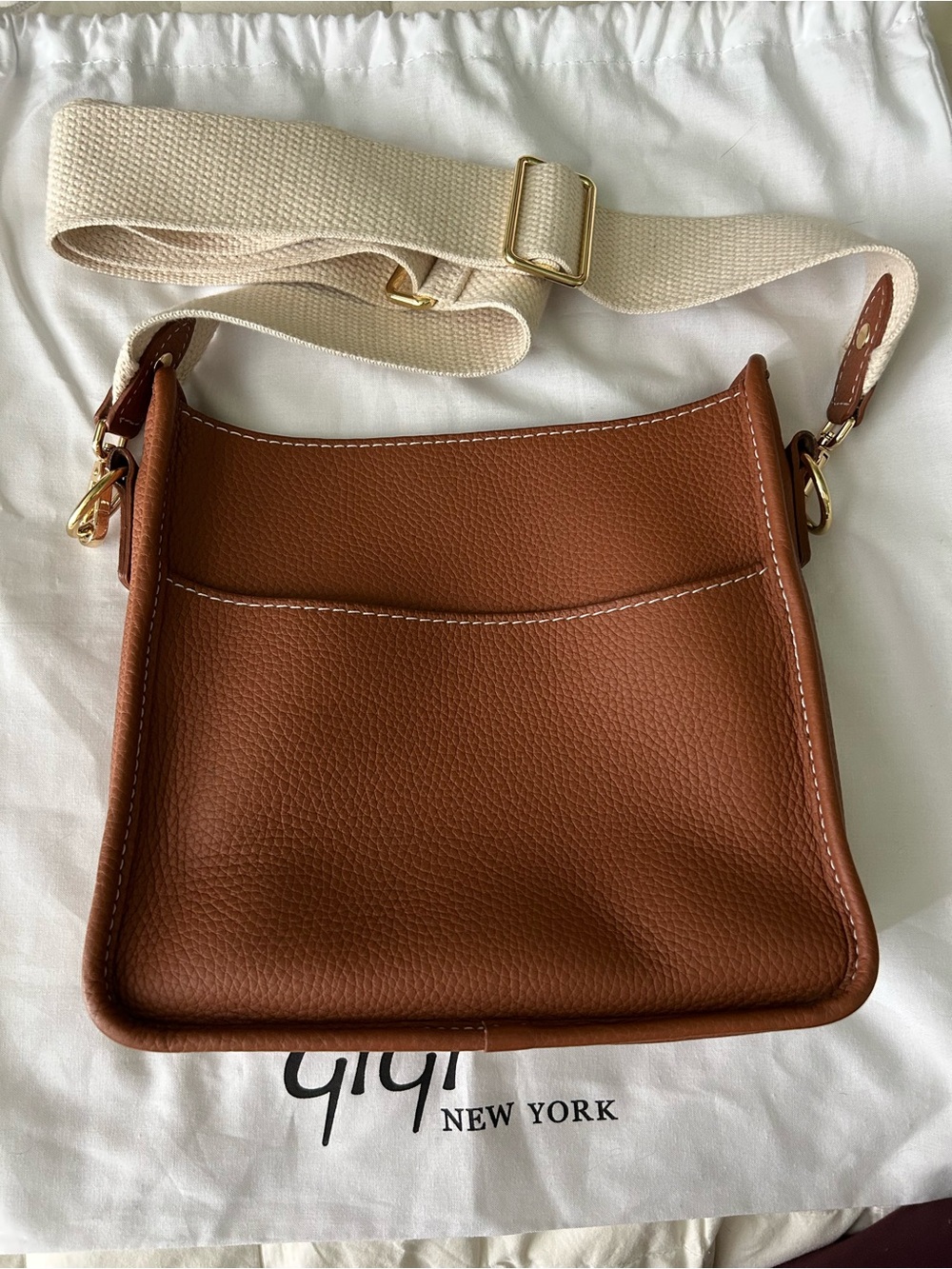Gigi New York Chestnut Leather Crossbody Bag with Canvas Strap